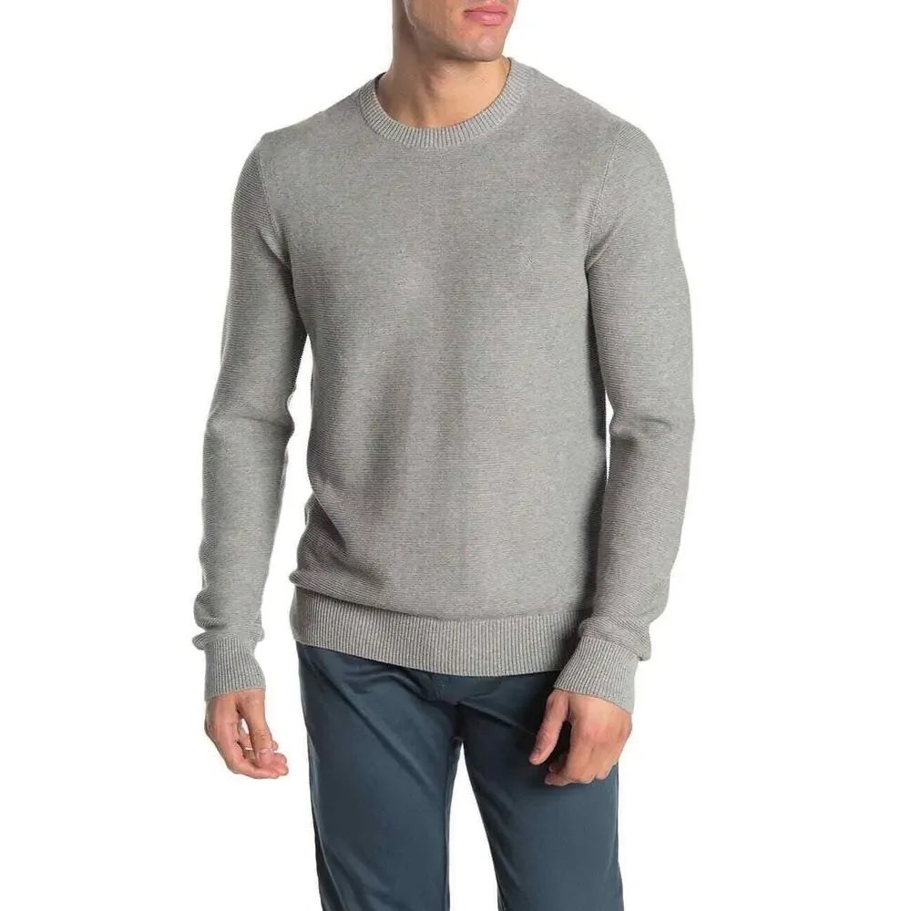 Original Penguin Mens Ribbed Crew Neck Sweater Grey Cotton Pullover XL NEW